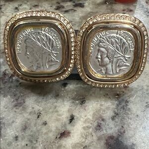 Gold and Silver Two-Tone Coin Frame earrings - Women Jewelry